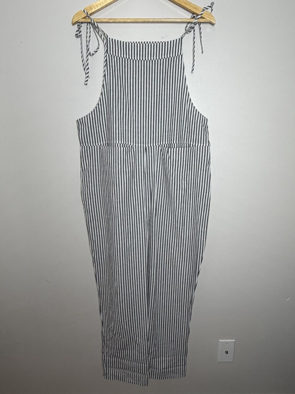 Madepants Overalls Gray Railroad Stripe Womens M Lightweight Farm Cottage Baggy